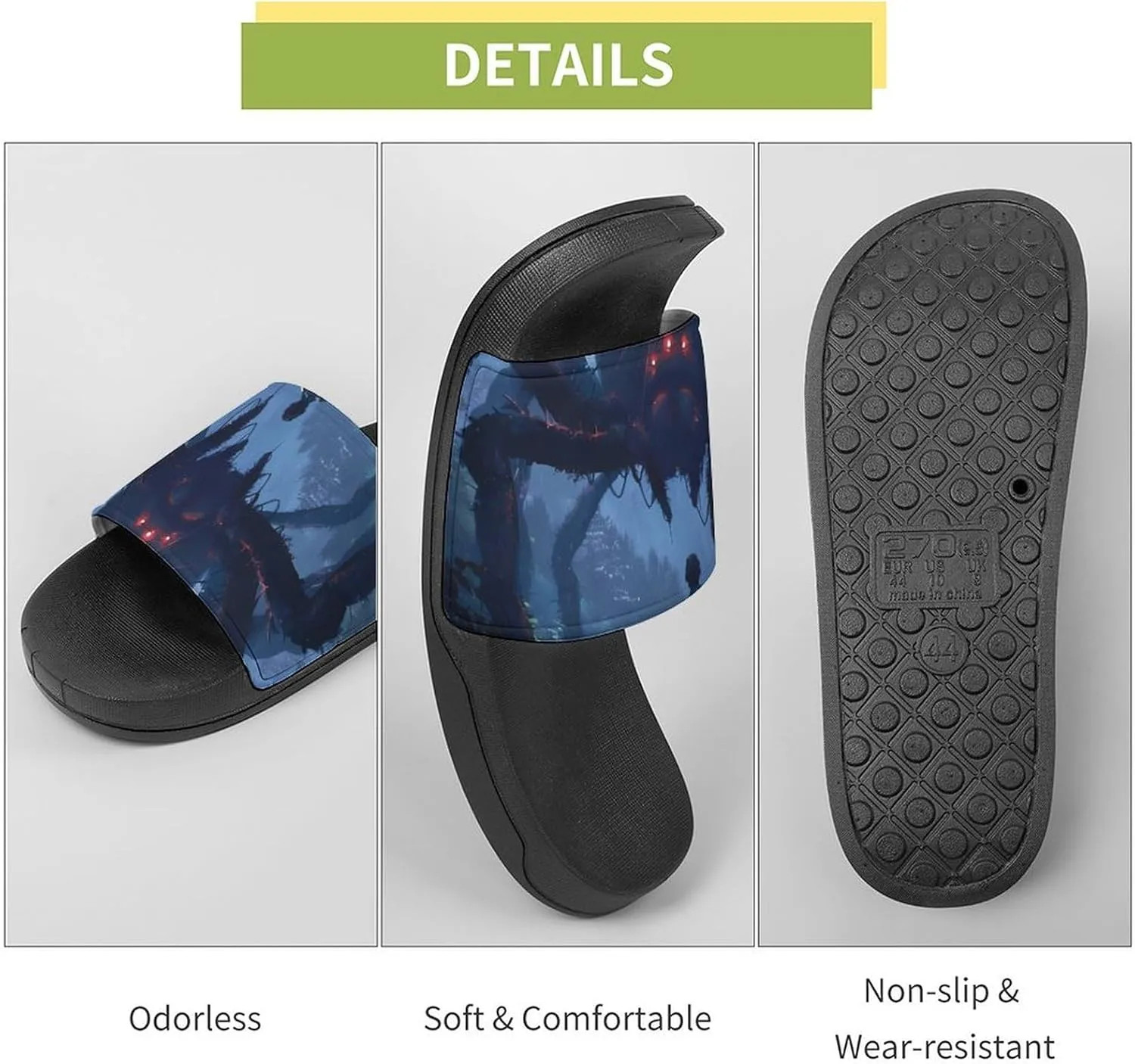 Explorer Meets Monster in The Woods PVC Home Slippers Beach Shower Sandals Summer Non-Slip Outdoor Shoes for Men Women