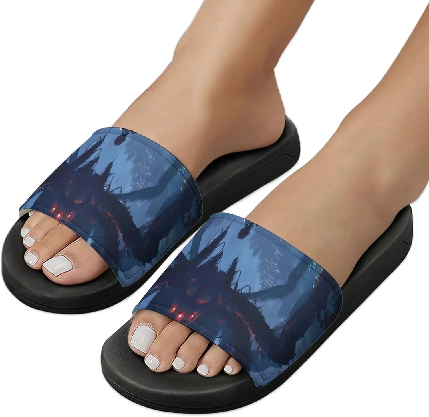 Explorer Meets Monster in The Woods PVC Home Slippers Beach Shower Sandals Summer Non-Slip Outdoor Shoes for Men Women