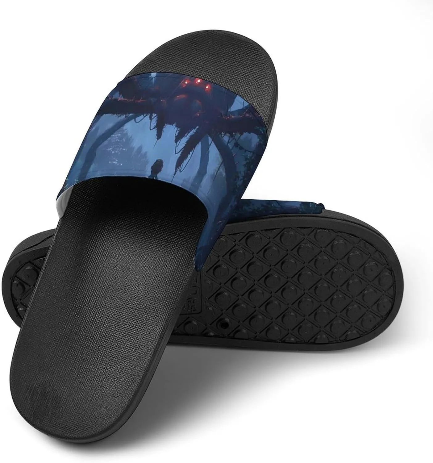 Explorer Meets Monster in The Woods PVC Home Slippers Beach Shower Sandals Summer Non-Slip Outdoor Shoes for Men Women