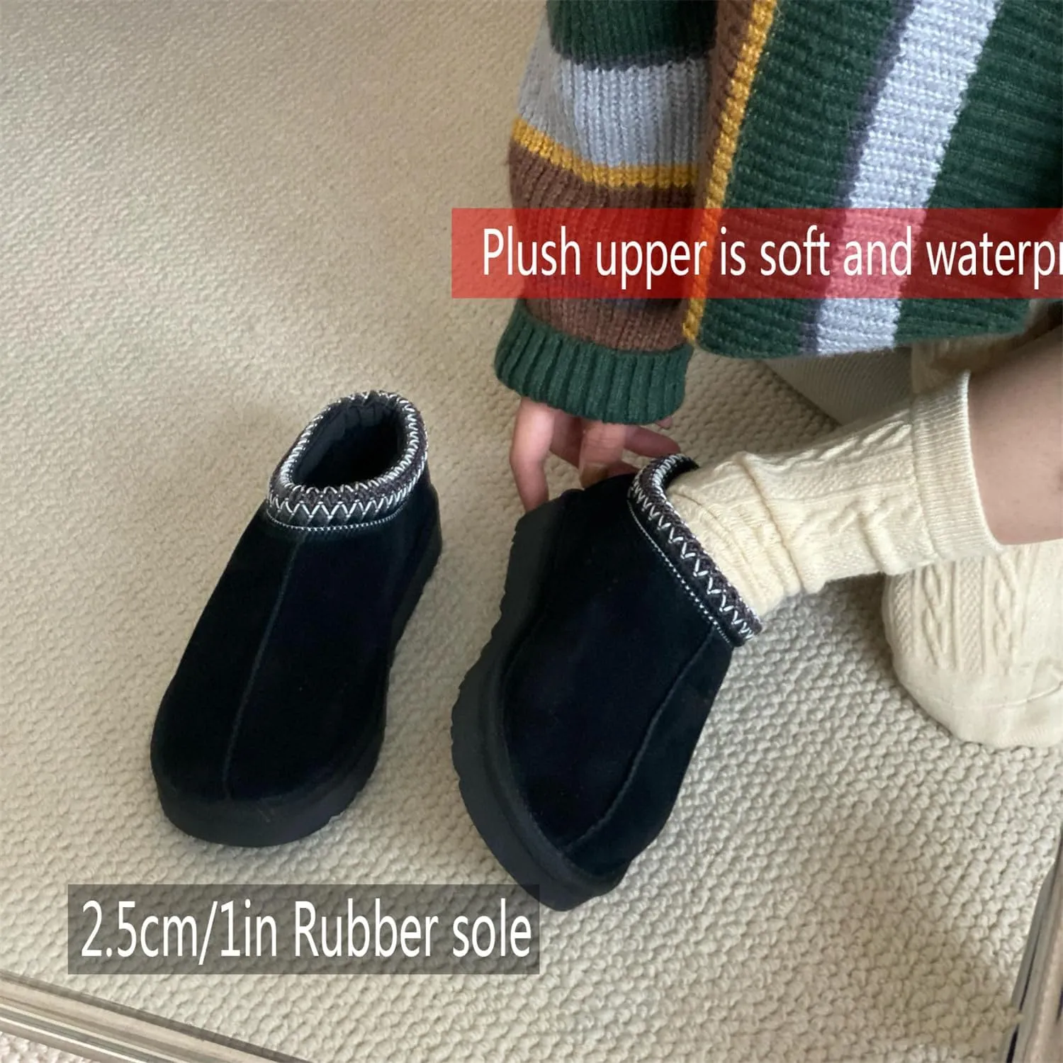 Fashion Plush Platform Slippers - Women's Trend Mini Fleece Lined Anti Slip Short Ankle Boots for Outdoor & Indoor Use