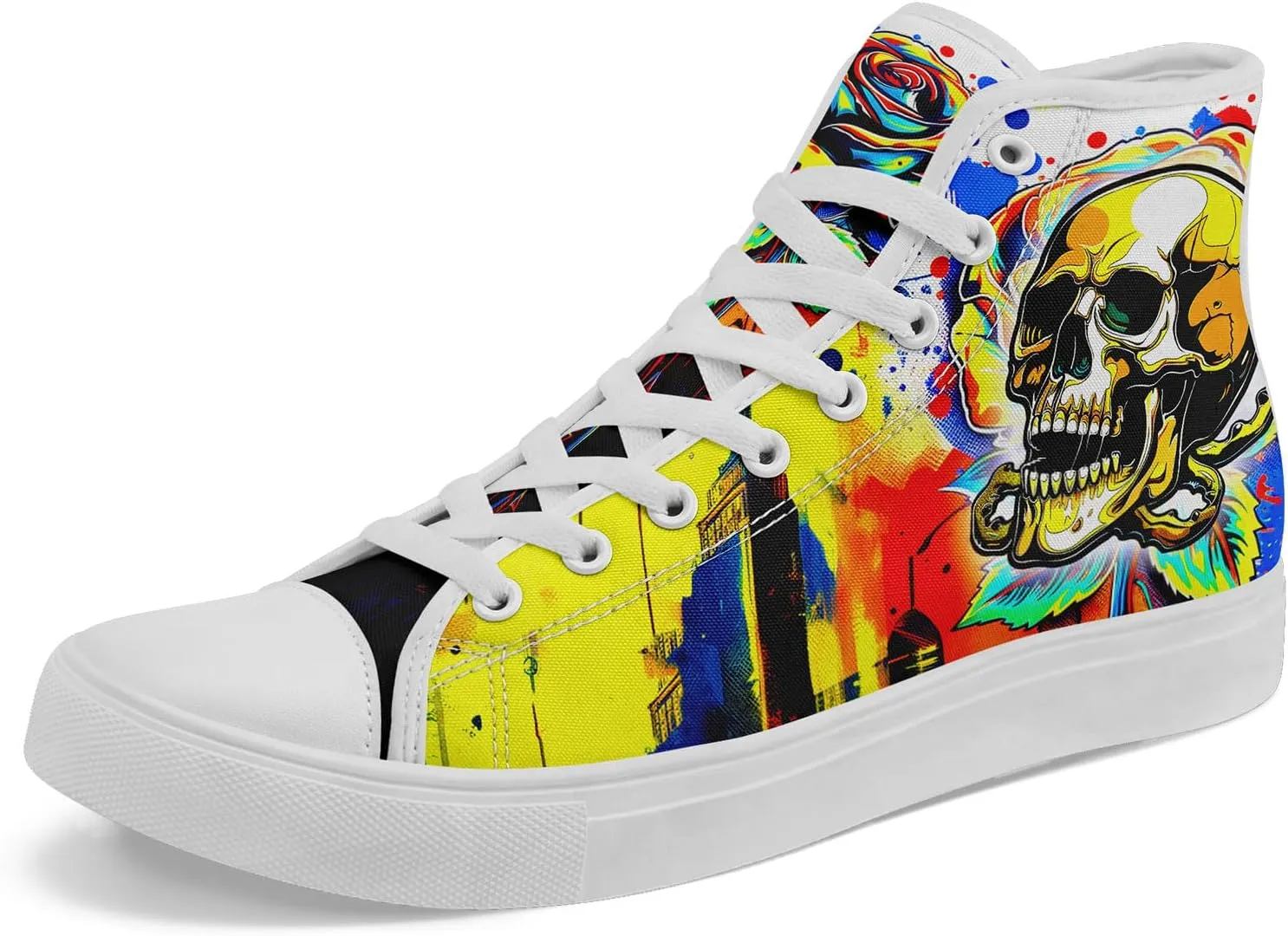 Fashion Skull High-Top Canvas Shoes for Men Women -Unique Vibrant High Top Sneakers Comfortable Casual Shoes