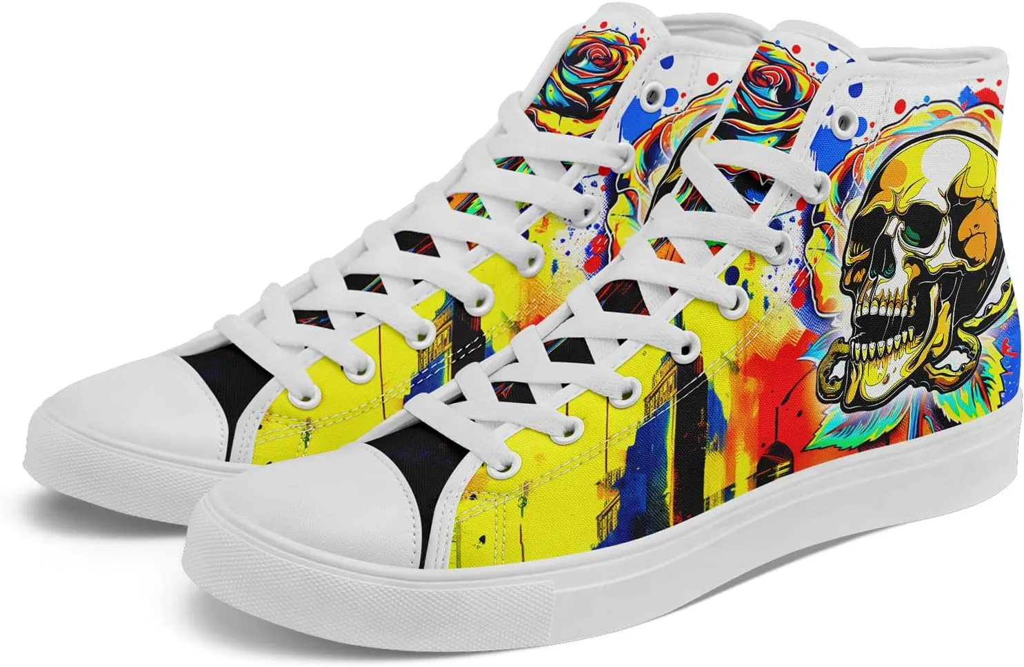 Fashion Skull High-Top Canvas Shoes for Men Women -Unique Vibrant High Top Sneakers Comfortable Casual Shoes