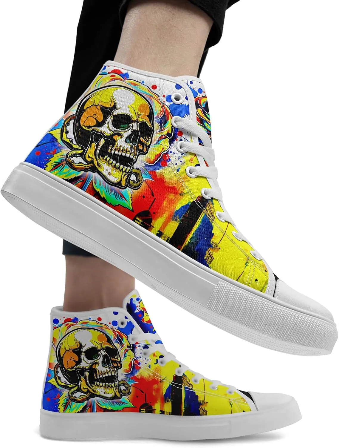 Fashion Skull High-Top Canvas Shoes for Men Women -Unique Vibrant High Top Sneakers Comfortable Casual Shoes