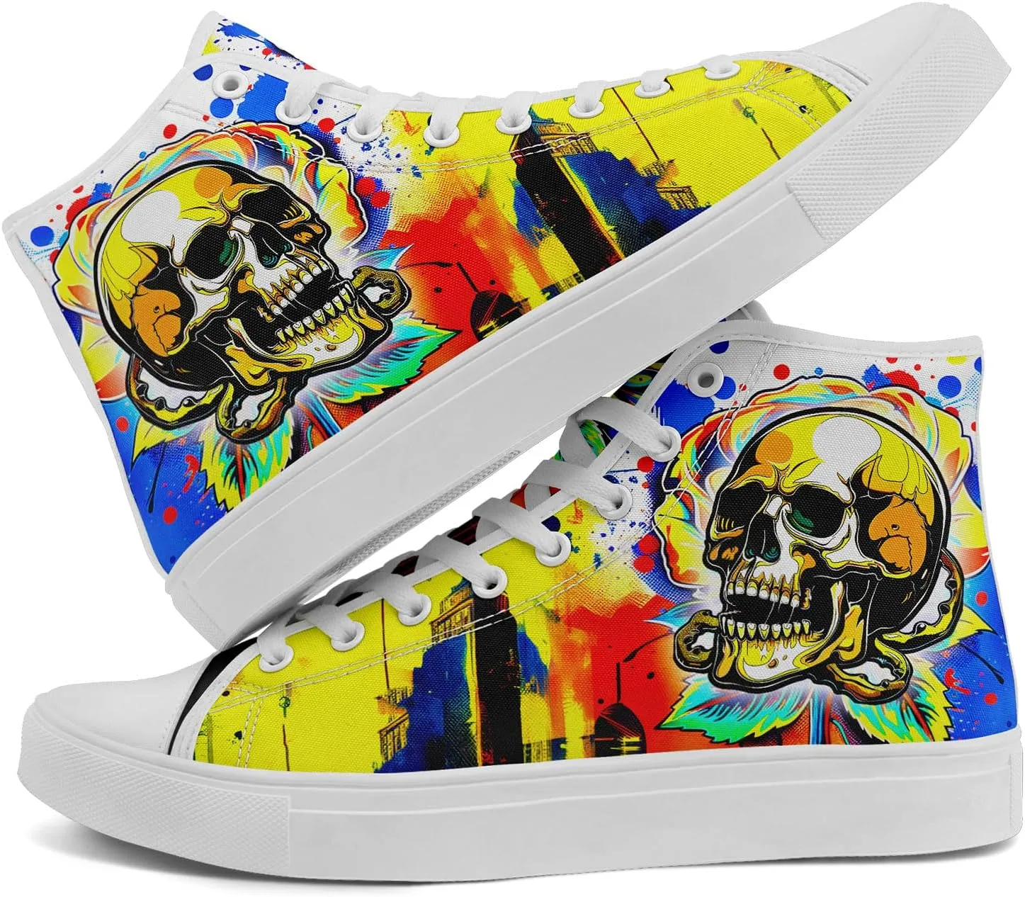 Fashion Skull High-Top Canvas Shoes for Men Women -Unique Vibrant High Top Sneakers Comfortable Casual Shoes