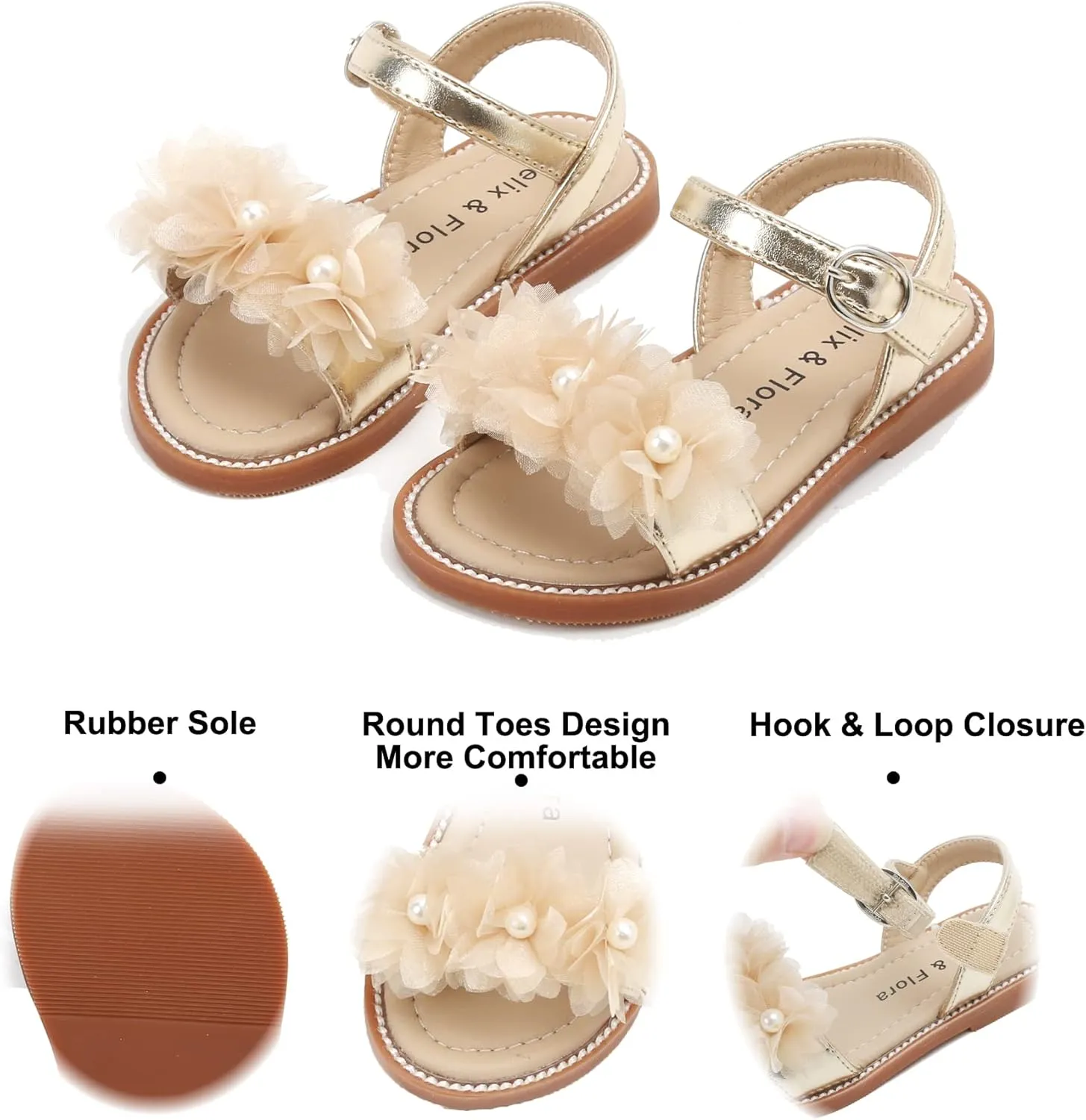 Felix & Flora Toddler Girl Sandals - Little Girl Easter Summer Dress Shoes Lightweight Open Toe Beach Holiday.
