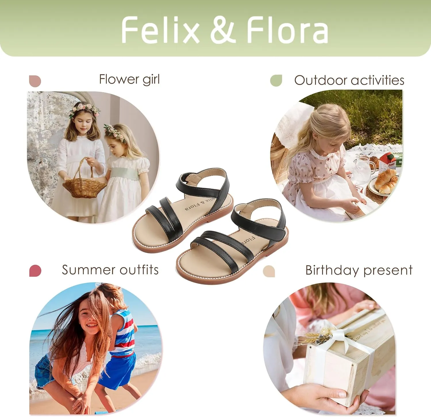 Felix & Flora Toddler Girl Sandals - Little Girl Easter Summer Dress Shoes Lightweight Open Toe Beach Holiday.
