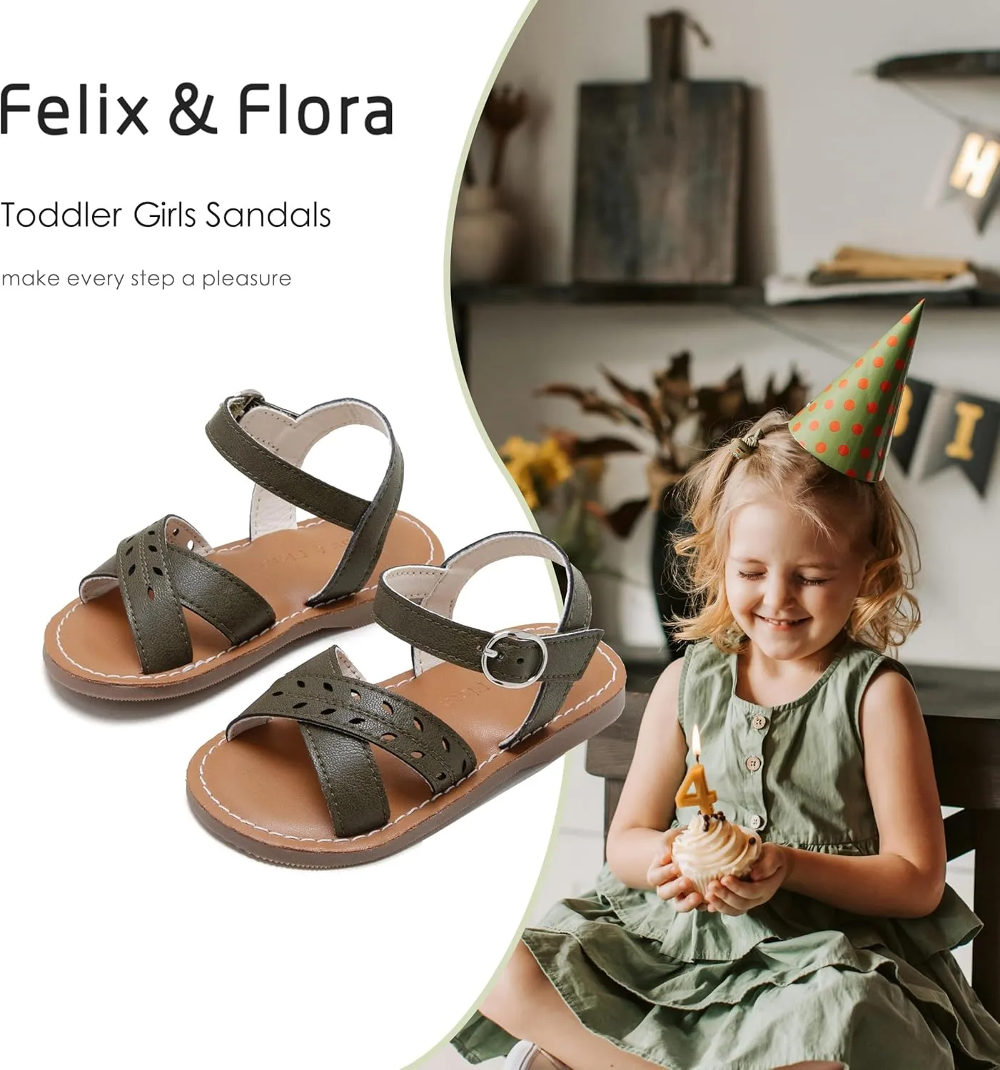 Felix & Flora Toddler Girl Sandals - Little Girl Easter Summer Dress Shoes Lightweight Open Toe Beach Holiday.