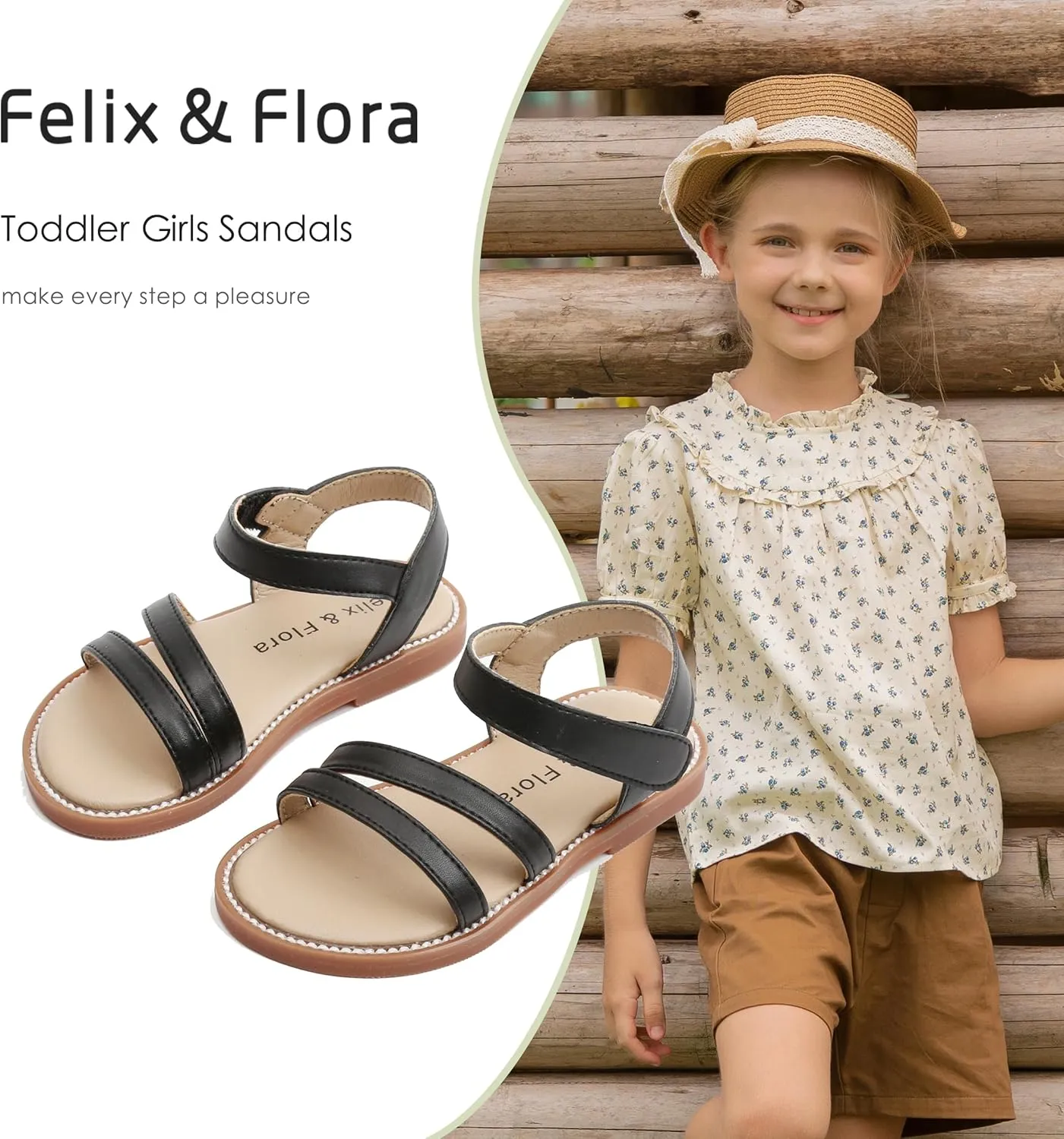 Felix & Flora Toddler Girl Sandals - Little Girl Easter Summer Dress Shoes Lightweight Open Toe Beach Holiday.