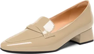 FEMSTEP Womens Dating Slip On Patent Leather Square Toe Dress Chunky Low Heel Loafers Shoes 1.5 Inch