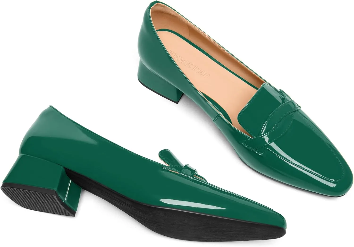 FEMSTEP Womens Dating Slip On Patent Leather Square Toe Dress Chunky Low Heel Loafers Shoes 1.5 Inch