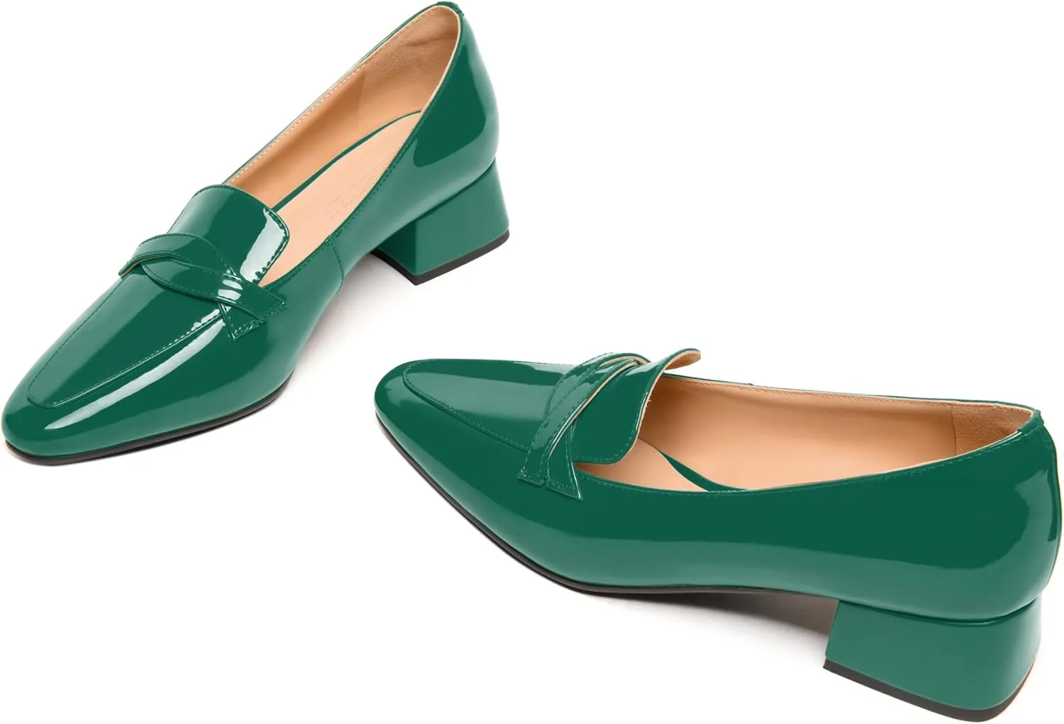 FEMSTEP Womens Dating Slip On Patent Leather Square Toe Dress Chunky Low Heel Loafers Shoes 1.5 Inch