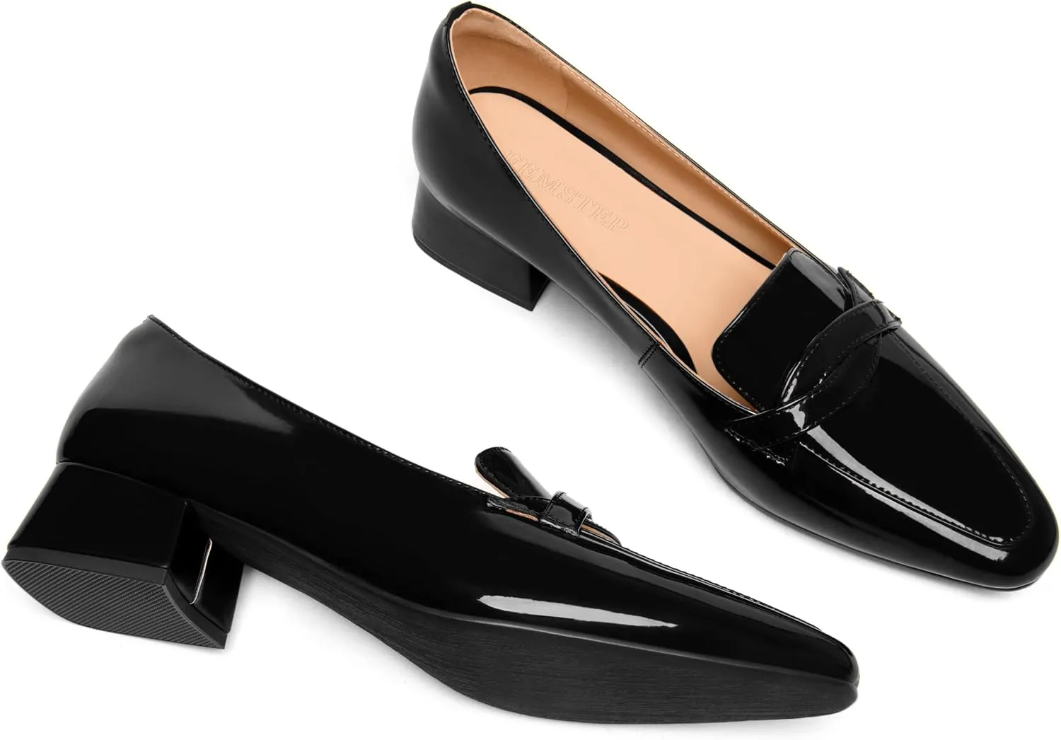 FEMSTEP Womens Dating Slip On Patent Leather Square Toe Dress Chunky Low Heel Loafers Shoes 1.5 Inch