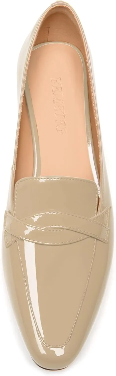 FEMSTEP Womens Dating Slip On Patent Leather Square Toe Dress Chunky Low Heel Loafers Shoes 1.5 Inch