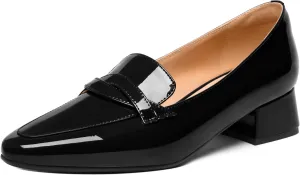 FEMSTEP Womens Dating Slip On Patent Leather Square Toe Dress Chunky Low Heel Loafers Shoes 1.5 Inch