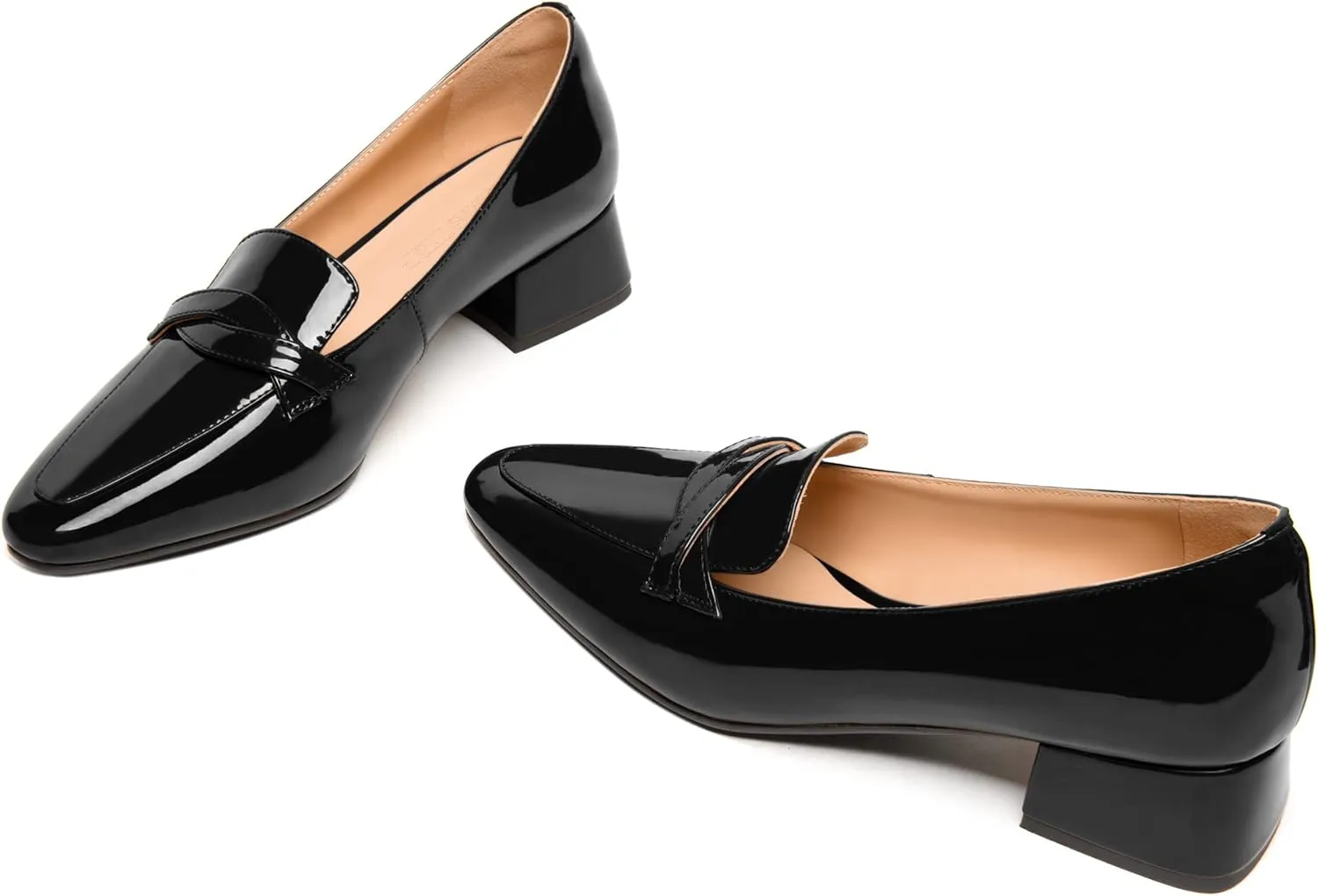 FEMSTEP Womens Dating Slip On Patent Leather Square Toe Dress Chunky Low Heel Loafers Shoes 1.5 Inch