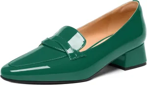 FEMSTEP Womens Dating Slip On Patent Leather Square Toe Dress Chunky Low Heel Loafers Shoes 1.5 Inch