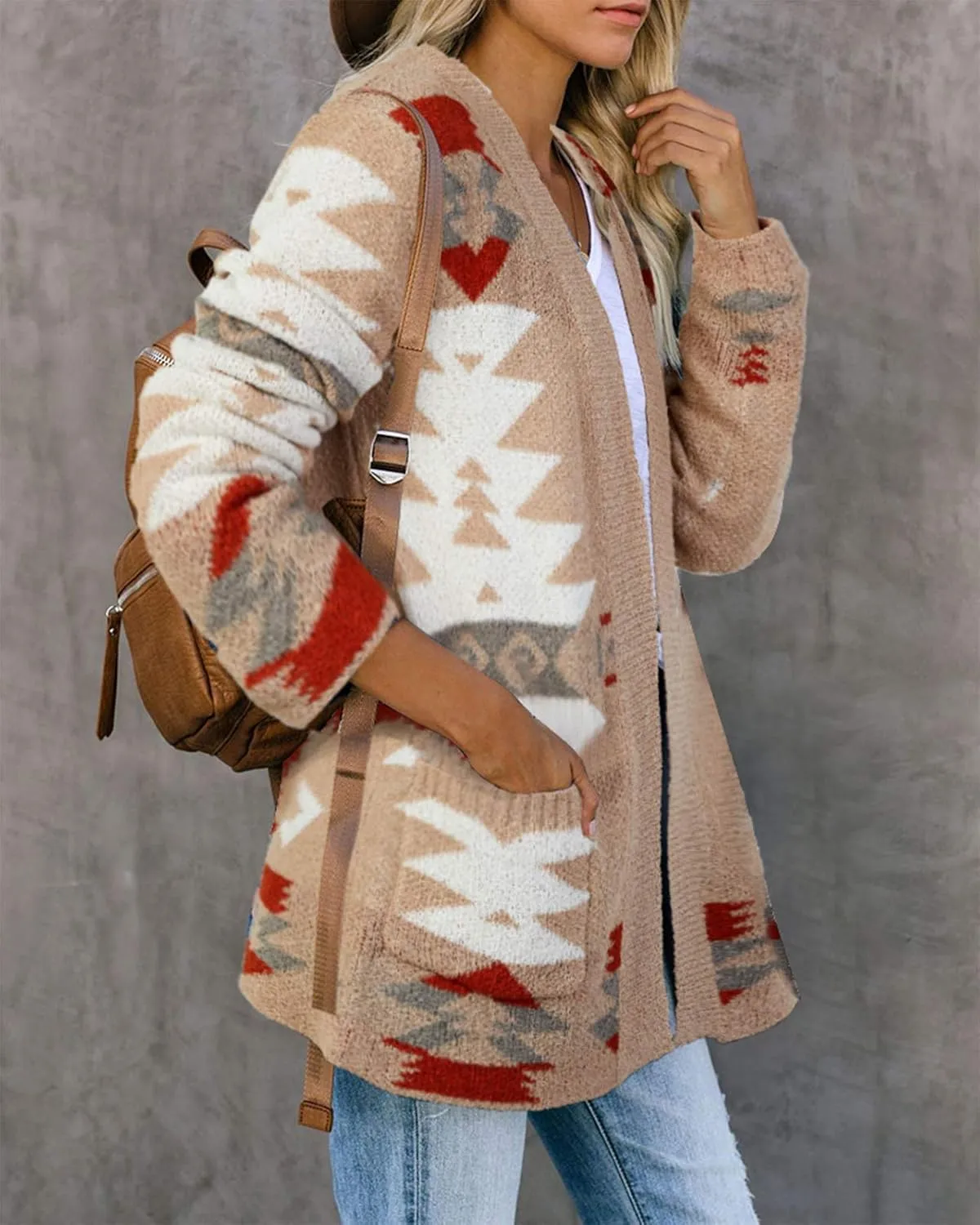 FERBIA Women Boho Cardigan Aztec Open Front Loose Slouchy Sweaters Tribal Long Sleeve Knitted Christmas Jacket Coat