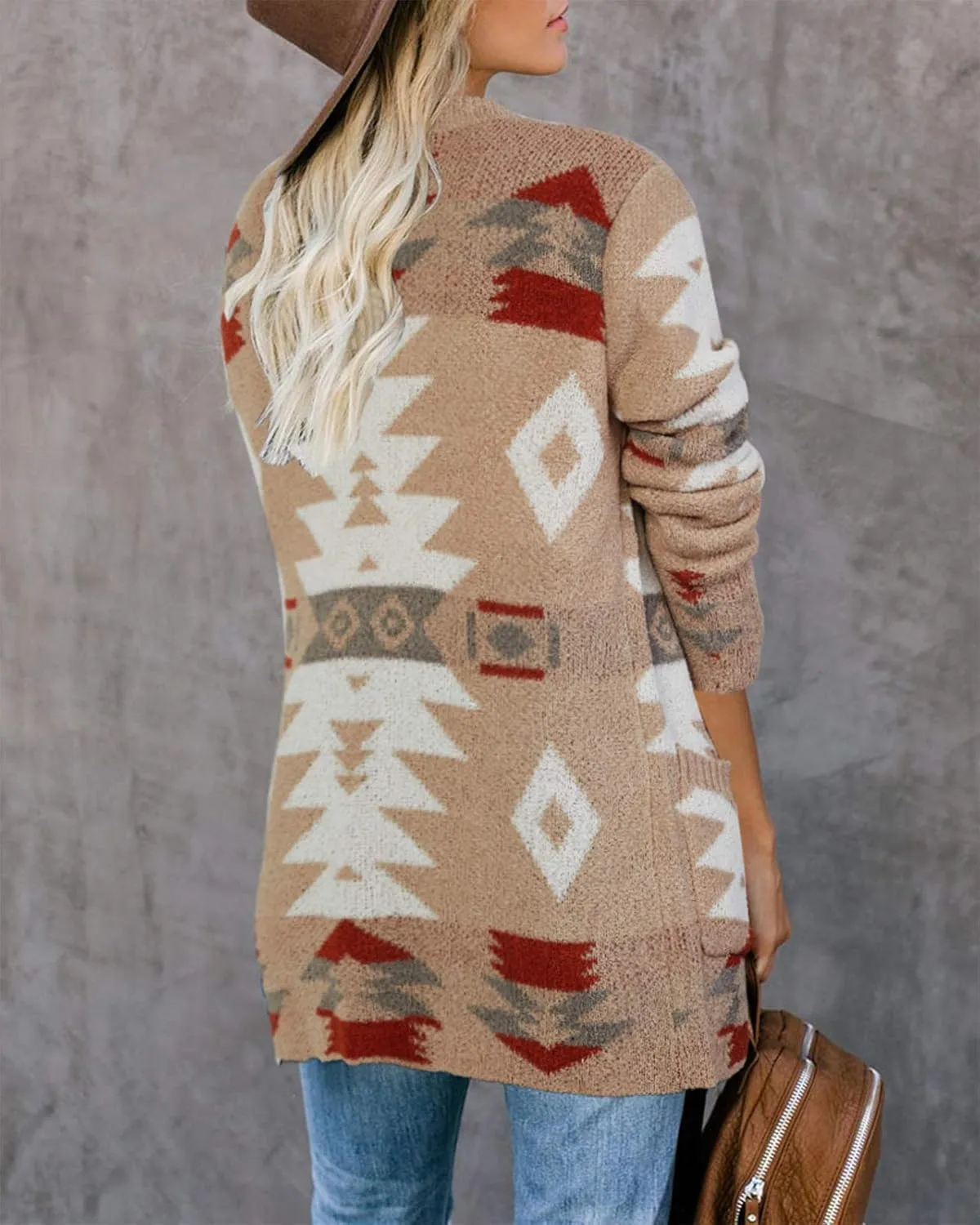 FERBIA Women Boho Cardigan Aztec Open Front Loose Slouchy Sweaters Tribal Long Sleeve Knitted Christmas Jacket Coat