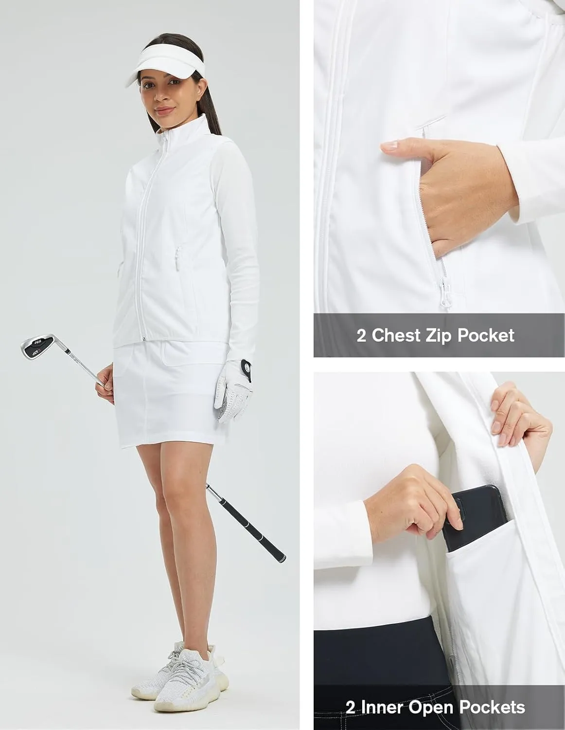 fit space Women's Softshell Vest Athletic Warm Up Sleeveless Scrub Jacket Zip Pockets Cycling Running Golf