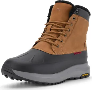 FitVille Men Wide Winter Boots Waterproof Insulated Duck Snow Boots Outdoor Hiking Mid Calf Boots Slip Resistance Warm Fur Liner High-top Shoes