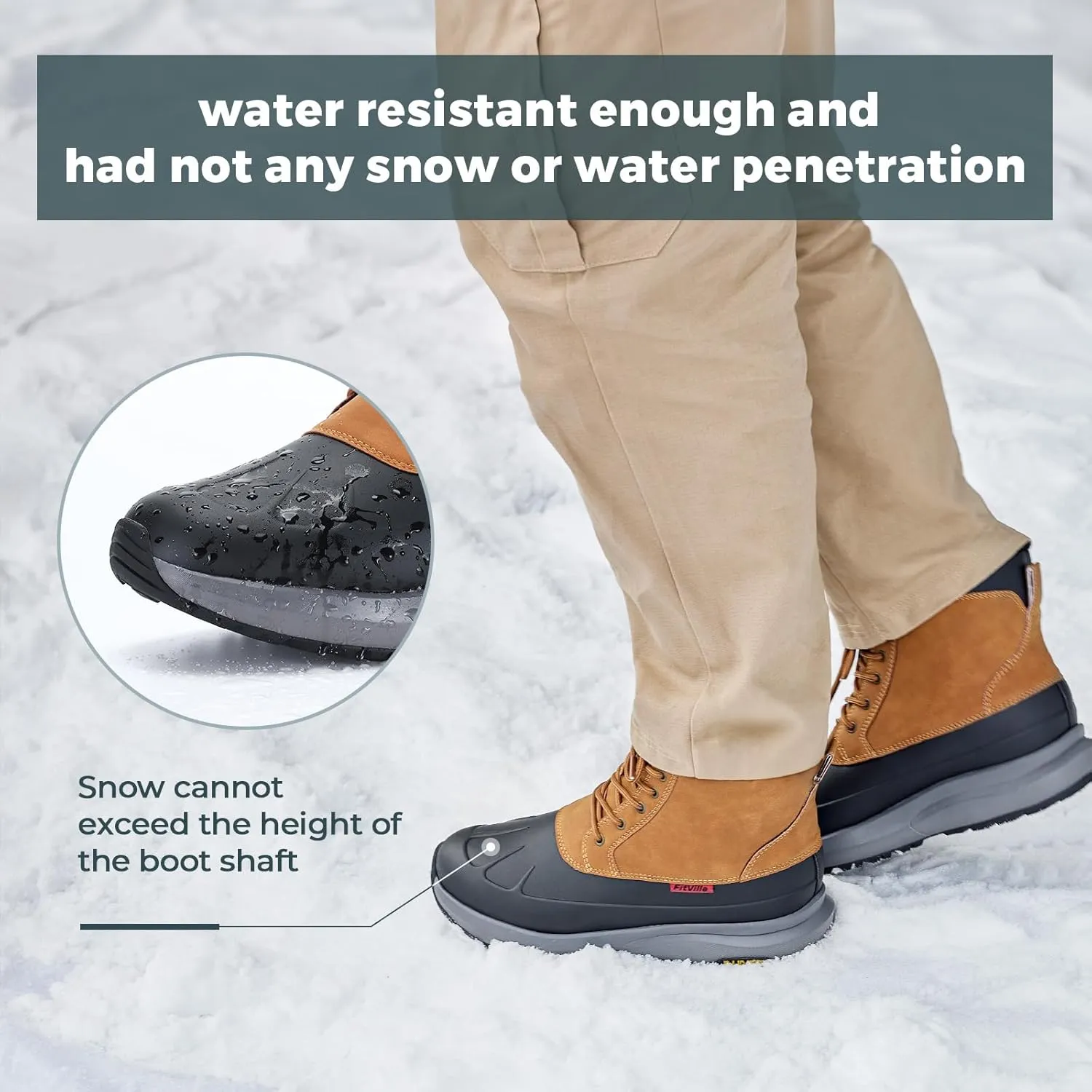 FitVille Men Wide Winter Boots Waterproof Insulated Duck Snow Boots Outdoor Hiking Mid Calf Boots Slip Resistance Warm Fur Liner High-top Shoes