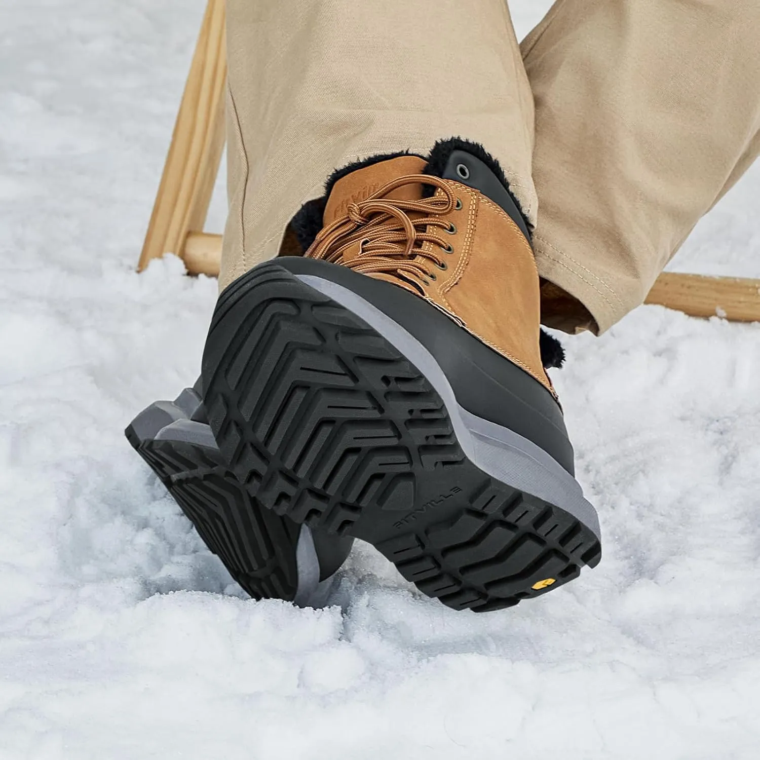 FitVille Men Wide Winter Boots Waterproof Insulated Duck Snow Boots Outdoor Hiking Mid Calf Boots Slip Resistance Warm Fur Liner High-top Shoes