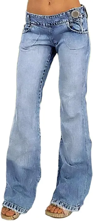 Flamingals Low Rise Flare Jeans for Women Trendy Y2K Button Side Bell Bottom Bootcut Jeans