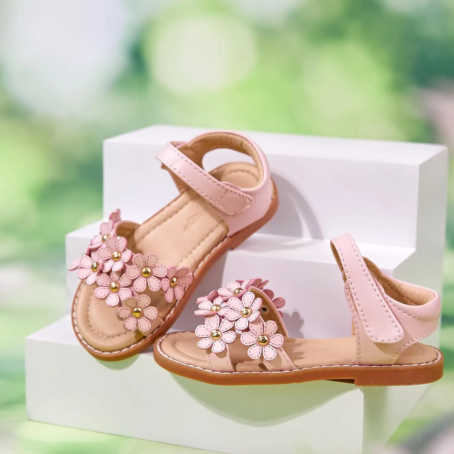 Flaryzone Toddler Little Girls Glitter Flower Open-Toe Flat Dress Sandals Summer Shoes