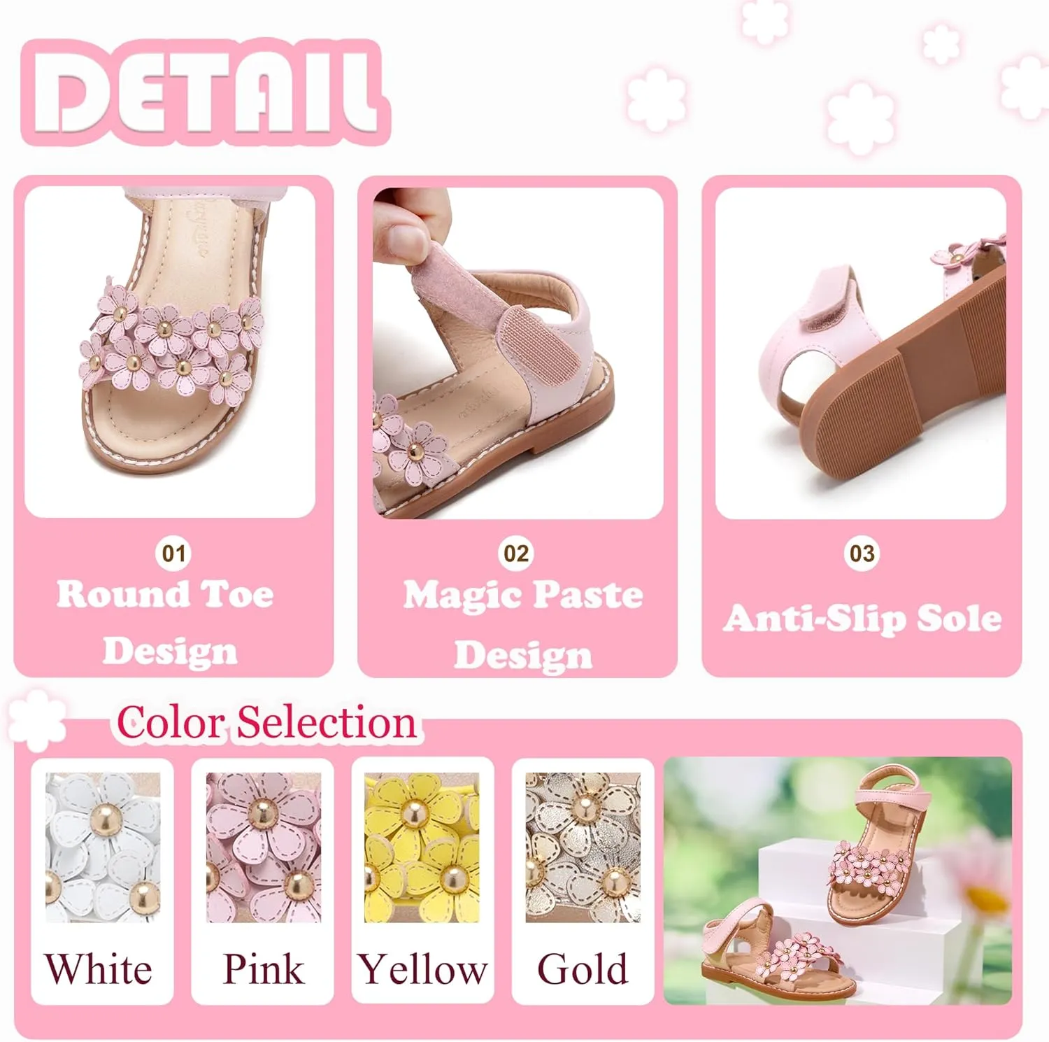Flaryzone Toddler Little Girls Glitter Flower Open-Toe Flat Dress Sandals Summer Shoes
