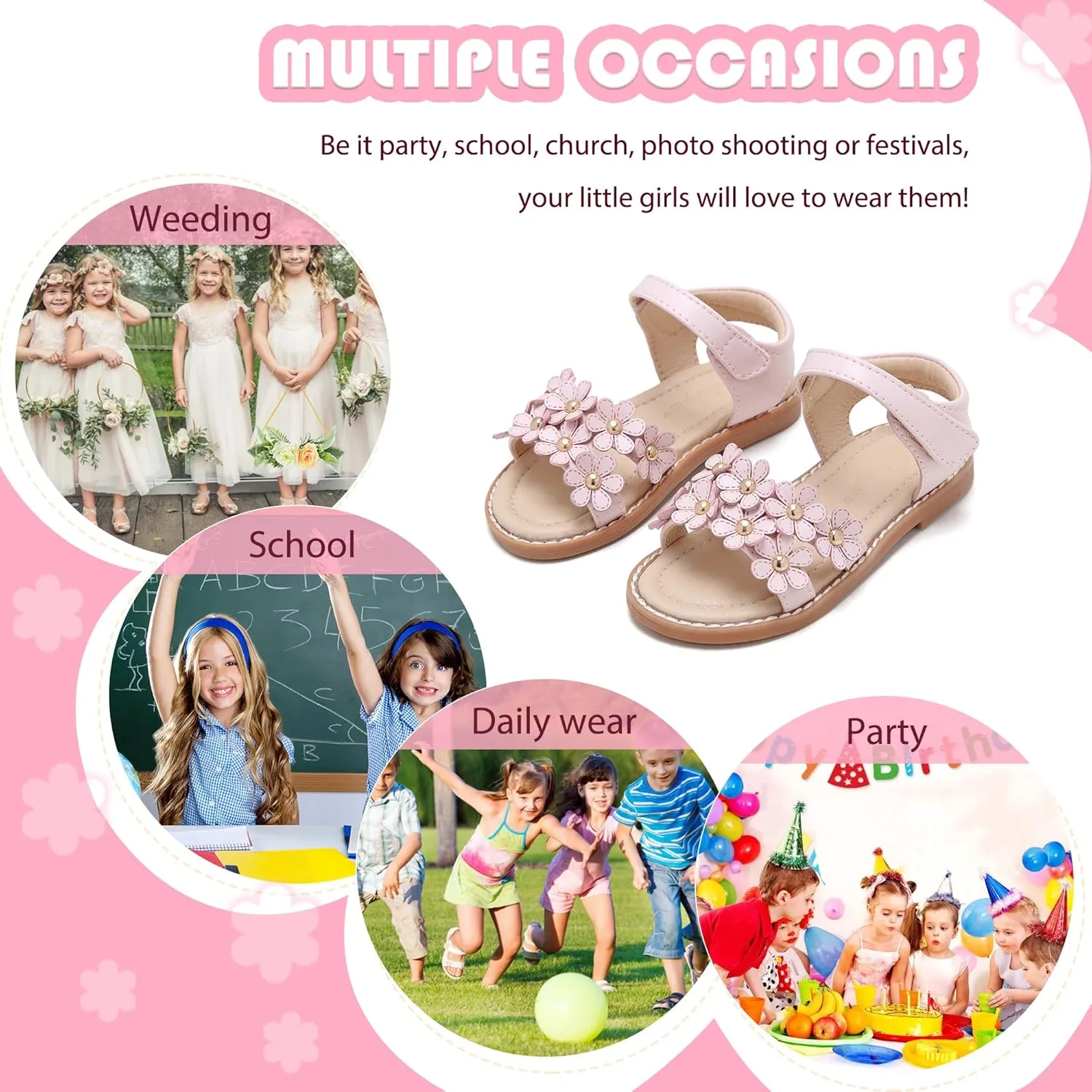Flaryzone Toddler Little Girls Glitter Flower Open-Toe Flat Dress Sandals Summer Shoes