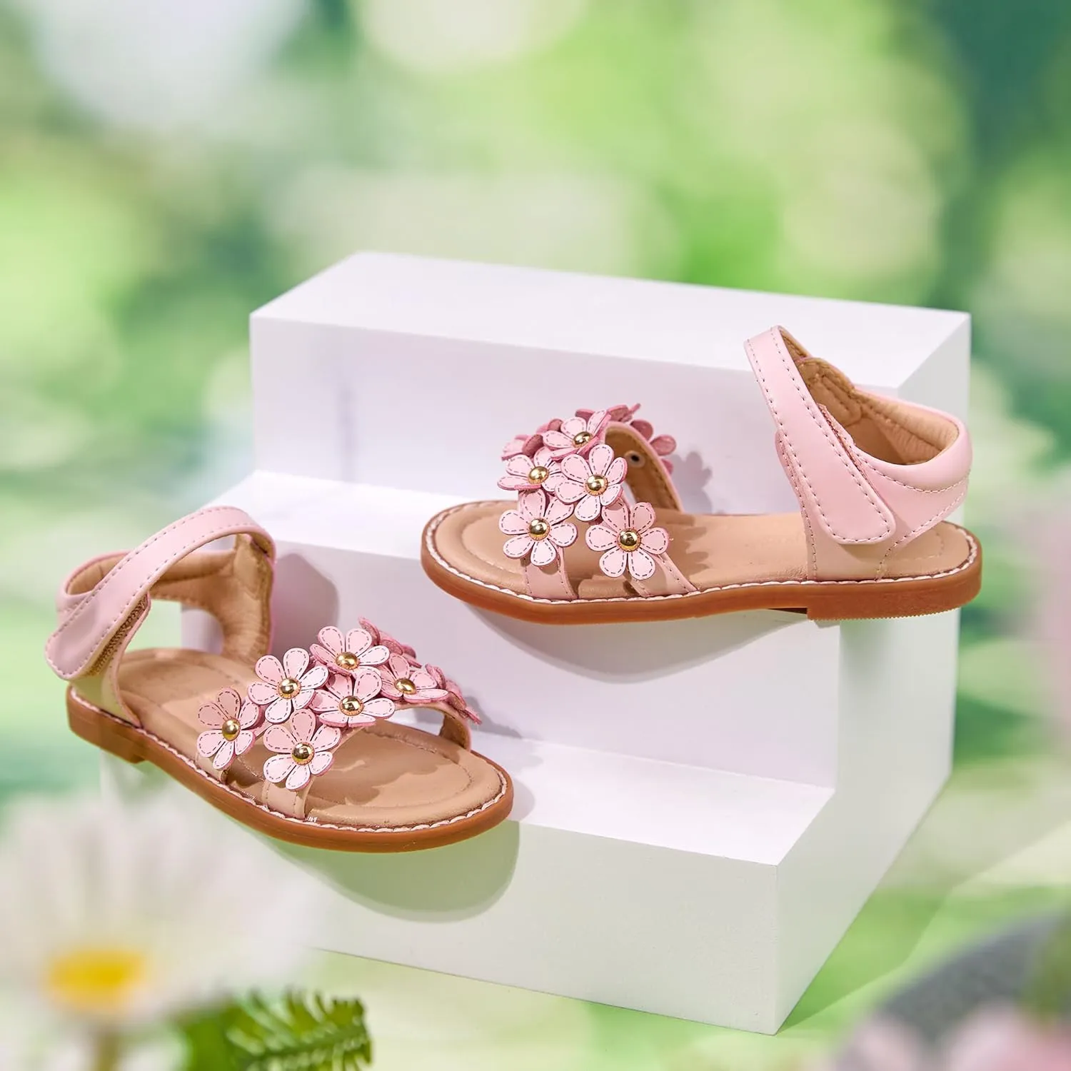 Flaryzone Toddler Little Girls Glitter Flower Open-Toe Flat Dress Sandals Summer Shoes