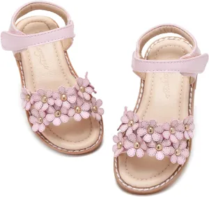 Flaryzone Toddler Little Girls Glitter Flower Open-Toe Flat Dress Sandals Summer Shoes