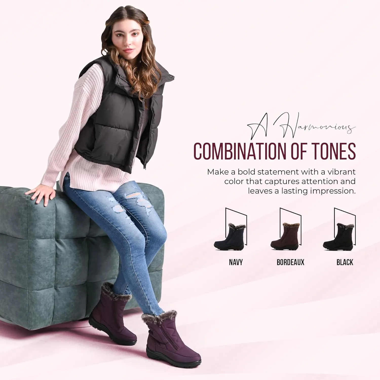 Flexus Boots for Women - Waterproof Nylon Boots with Dual Zippers - Winter Snow Boots