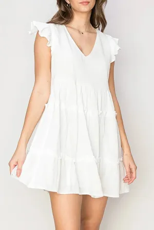 Flirty Summer Staple Flutter Sleeves Tiered Ruffle Mini Dress