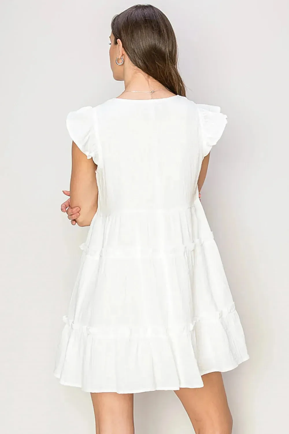 Flirty Summer Staple Flutter Sleeves Tiered Ruffle Mini Dress