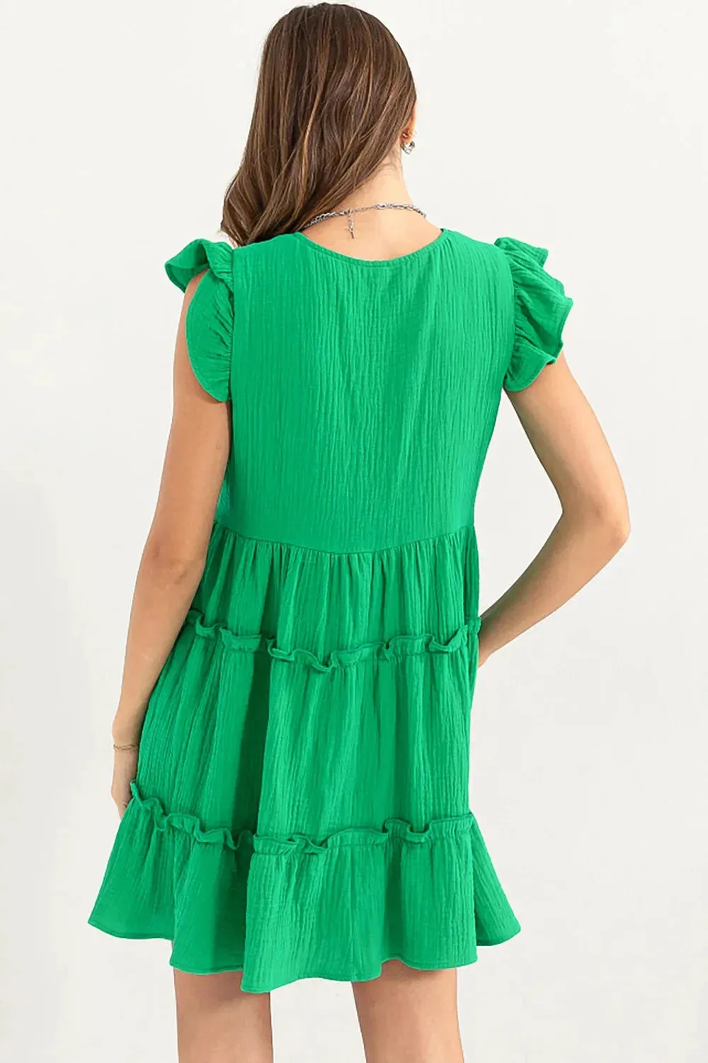 Flirty Summer Staple Flutter Sleeves Tiered Ruffle Mini Dress