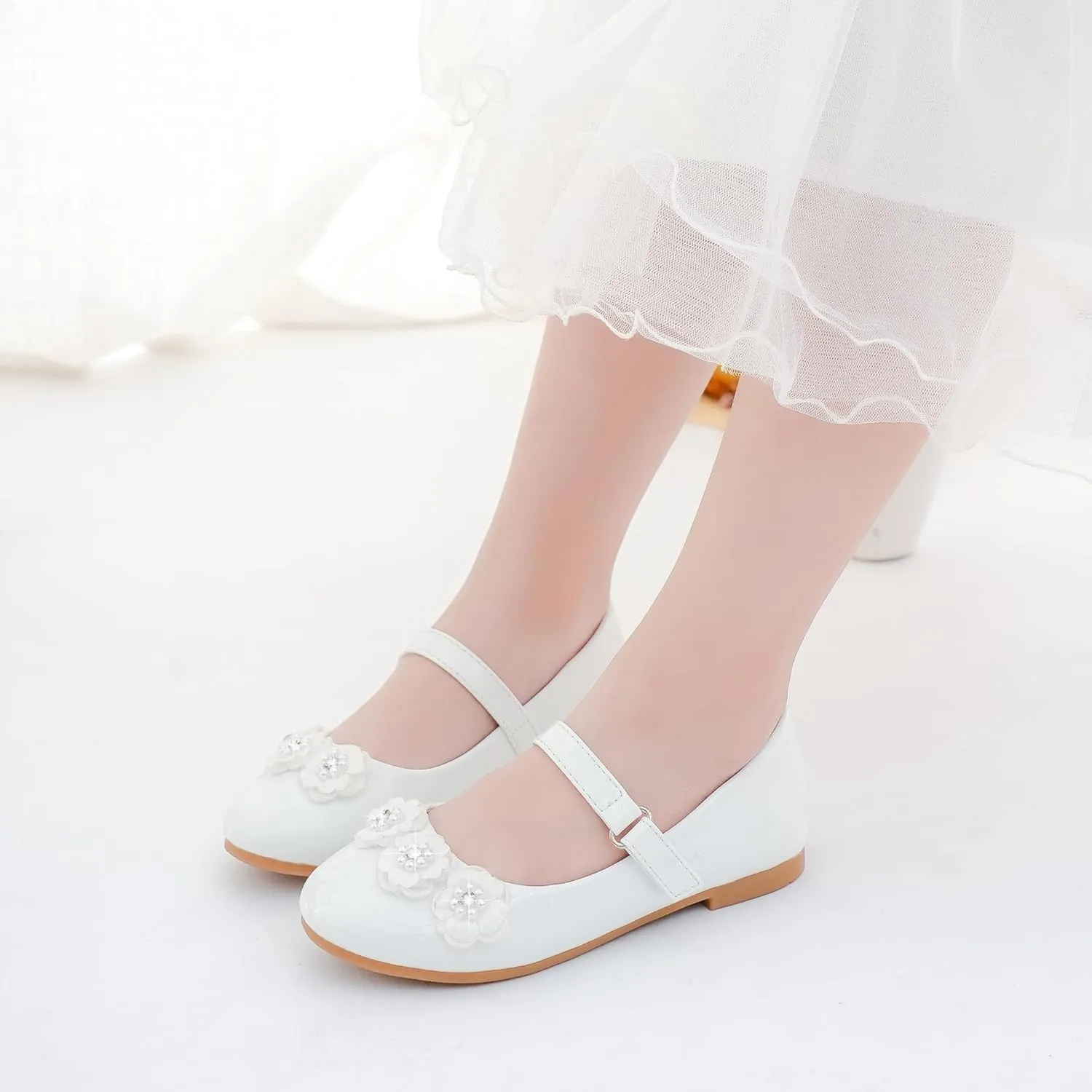 Flower Girl Shoes Dress Shoes Toddler Girls Flats Low Heel Princess Wedding Shoes for Little Big Kids