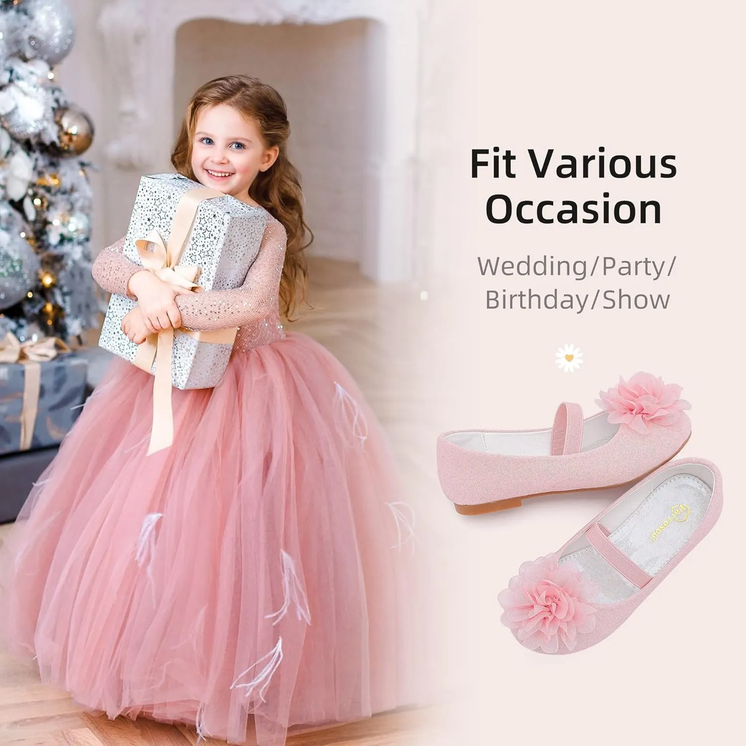 Flower Girl Shoes Dress Shoes Toddler Girls Flats Low Heel Princess Wedding Shoes for Little Big Kids