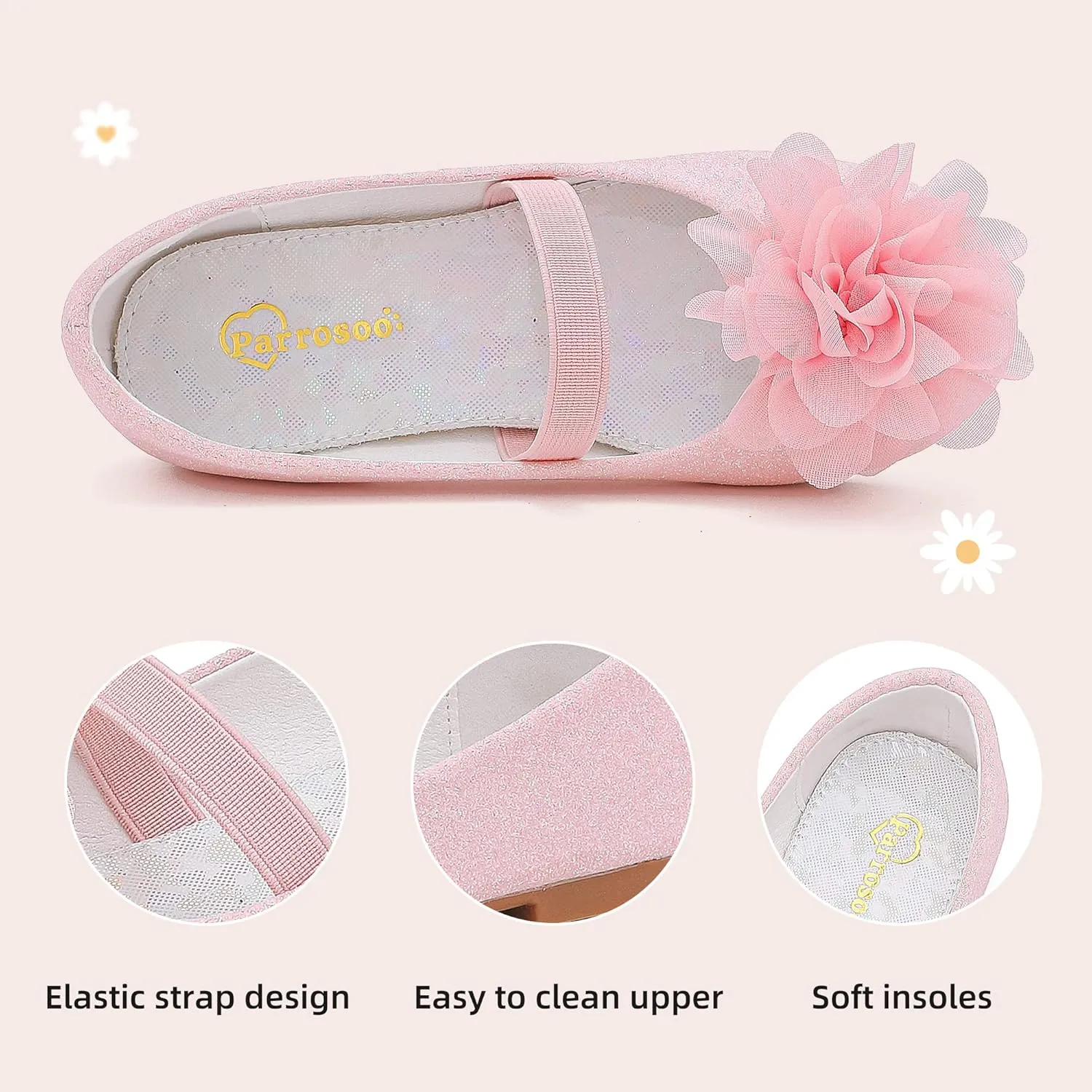 Flower Girl Shoes Dress Shoes Toddler Girls Flats Low Heel Princess Wedding Shoes for Little Big Kids