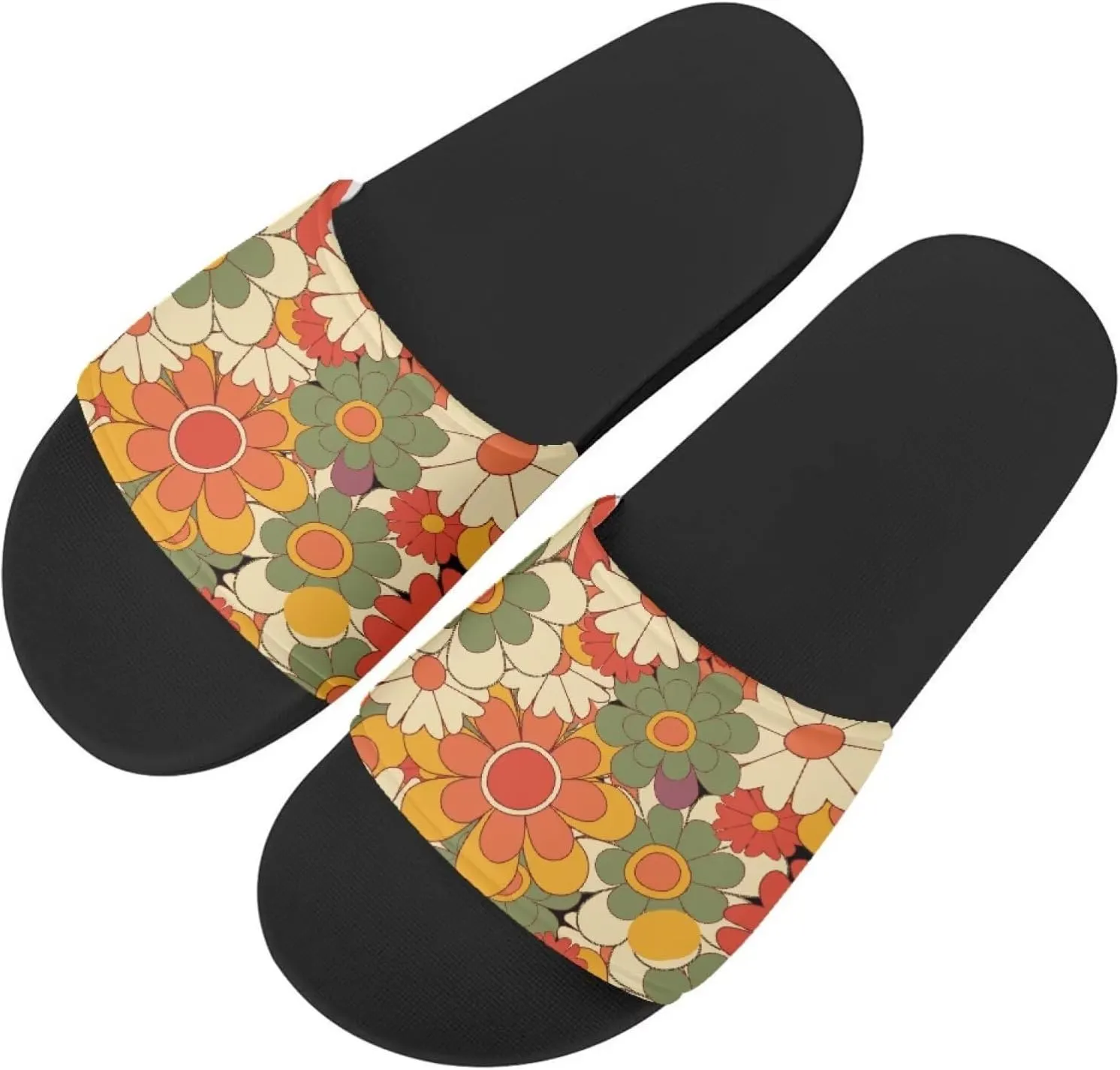 Flower Print Sandals for Women Slide Sandals Casual Lightweight Non Slip Summer Slippers