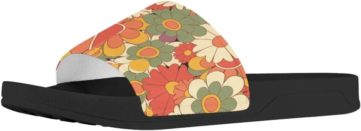 Flower Print Sandals for Women Slide Sandals Casual Lightweight Non Slip Summer Slippers