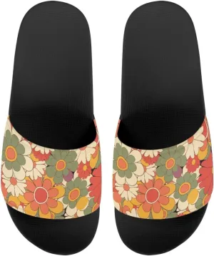 Flower Print Sandals for Women Slide Sandals Casual Lightweight Non Slip Summer Slippers