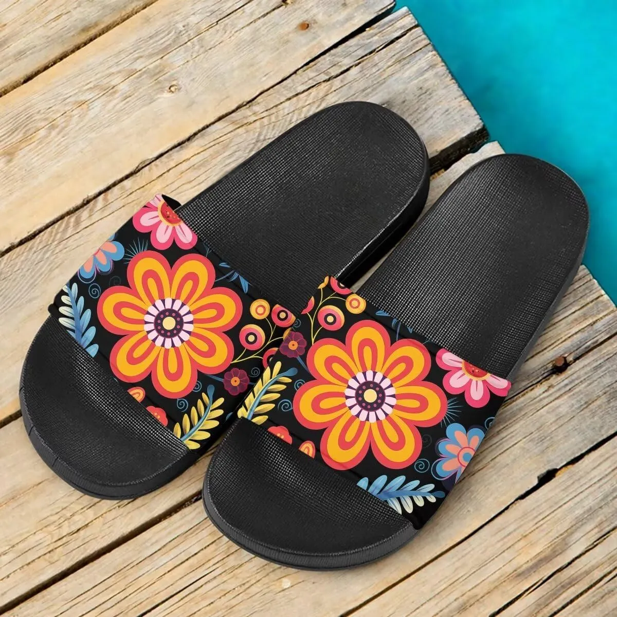 Flower Print Sandals for Women Slide Sandals Casual Lightweight Non Slip Summer Slippers