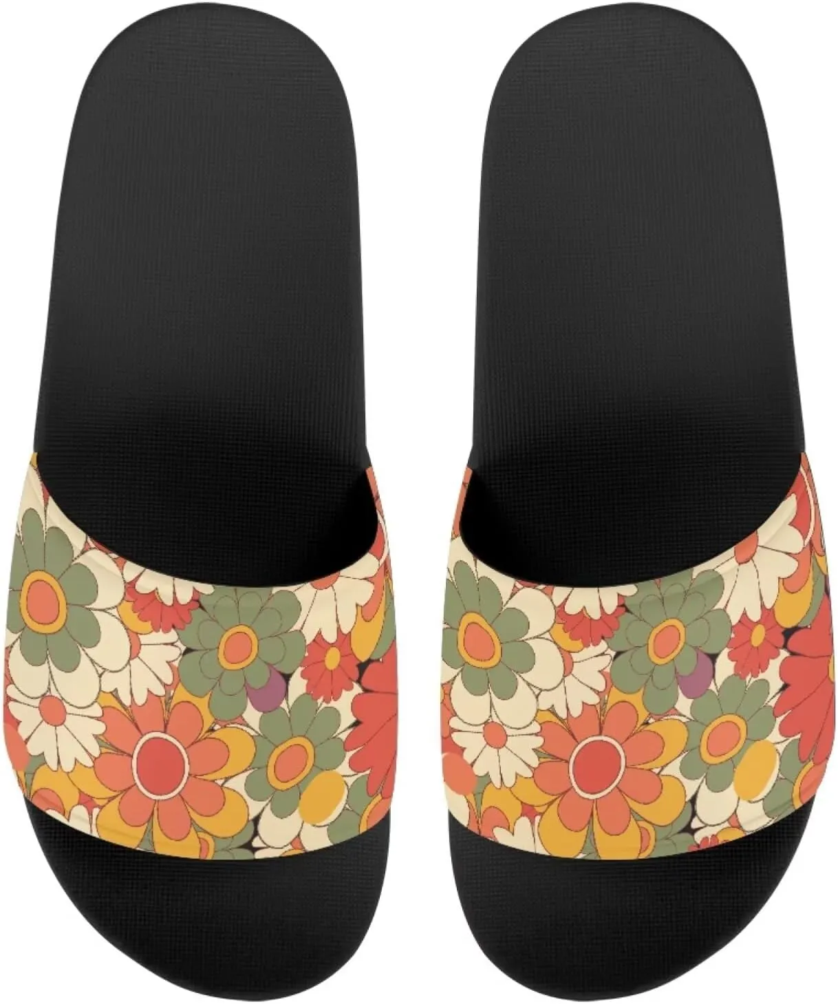 Flower Print Sandals for Women Slide Sandals Casual Lightweight Non Slip Summer Slippers