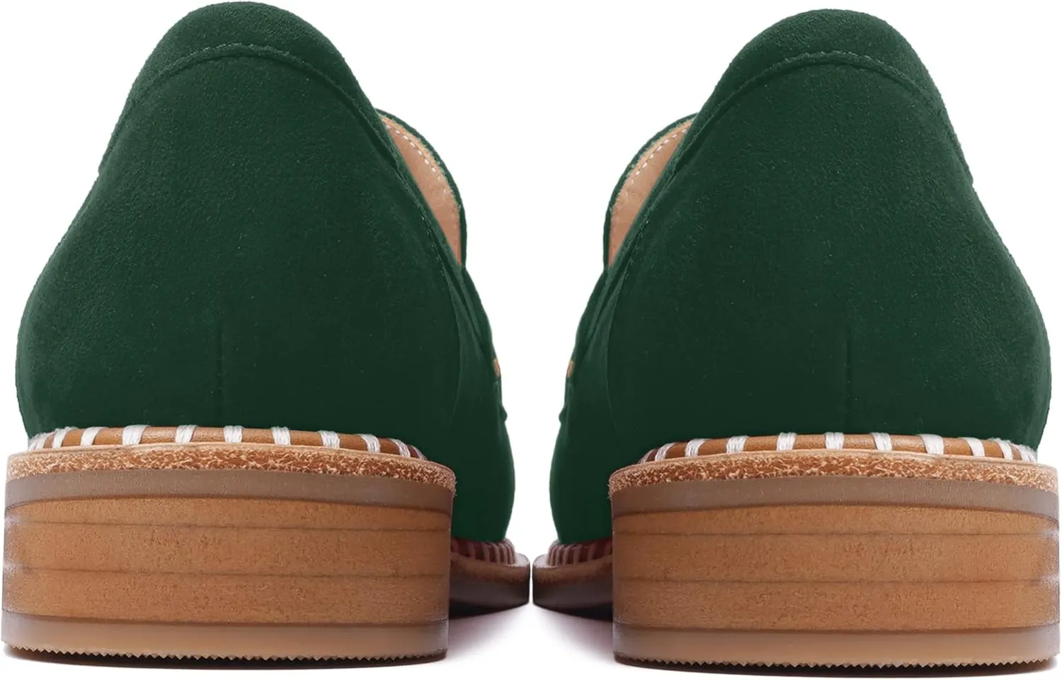 FOGEENA Womens Penny Round Toe Casual Fashion Slip On Suede Leather Chunky Low Heel Loafers Dress Shoes 1 Inch