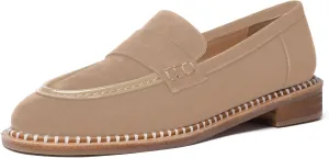 FOGEENA Womens Penny Round Toe Casual Fashion Slip On Suede Leather Chunky Low Heel Loafers Dress Shoes 1 Inch