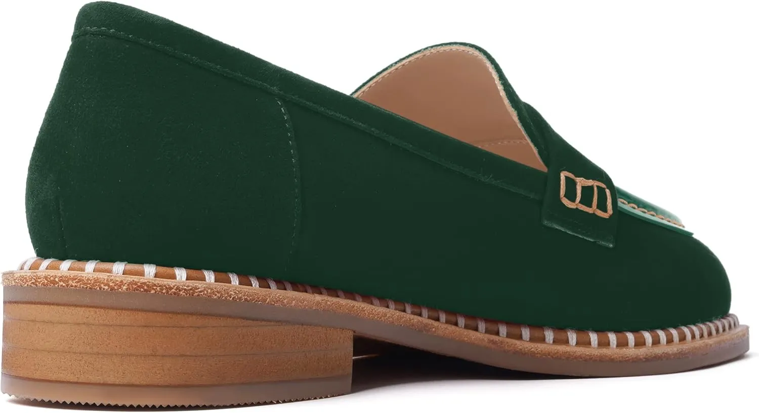 FOGEENA Womens Penny Round Toe Casual Fashion Slip On Suede Leather Chunky Low Heel Loafers Dress Shoes 1 Inch
