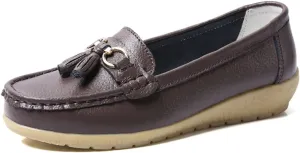 FolHaoth Women's Loafer Comfortable Casual Shoes Non Slip Leather Natural Driving Fashion Moccasin Flats Breathable Soft Nurse Walking Ladies Slip On Shoes