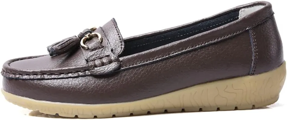 FolHaoth Women's Loafer Comfortable Casual Shoes Non Slip Leather Natural Driving Fashion Moccasin Flats Breathable Soft Nurse Walking Ladies Slip On Shoes