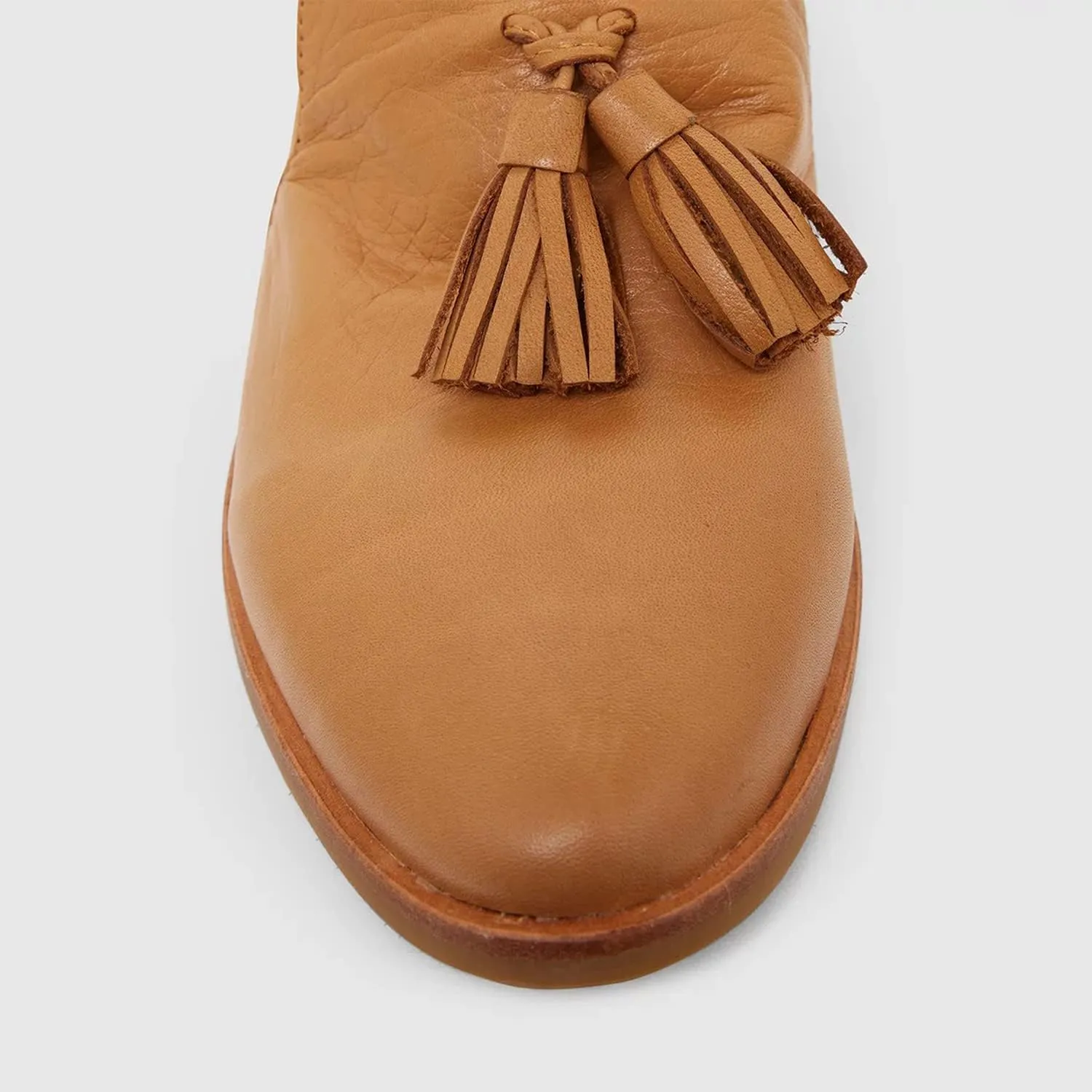 FOWT Double Tassel Trim Non-Slip Grip Sole Slip-on Low-Heel Pumps Synthetic Leather Iconic Fashion Almond Toe Shoes in Summer Spring Fall Comfort Wide Width Walking Loafers, Orange US Size 4-16 M